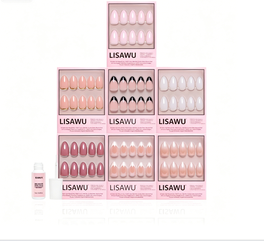 Short Almond Icons press-on nails in nude shade