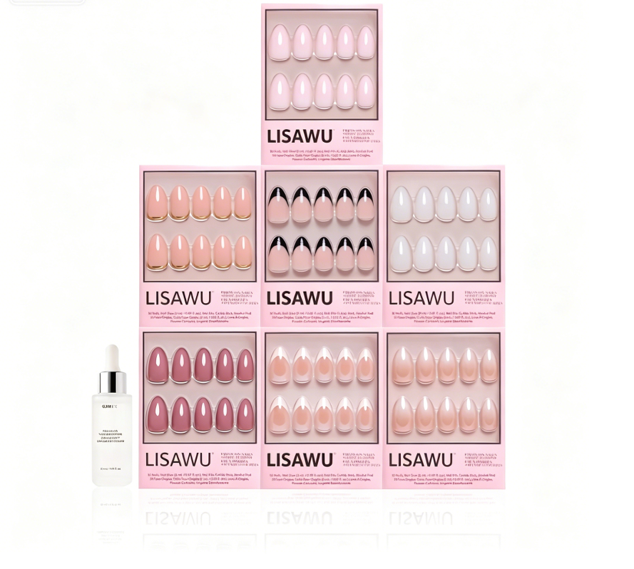 Short Almond Icons press-on nails in pink shade