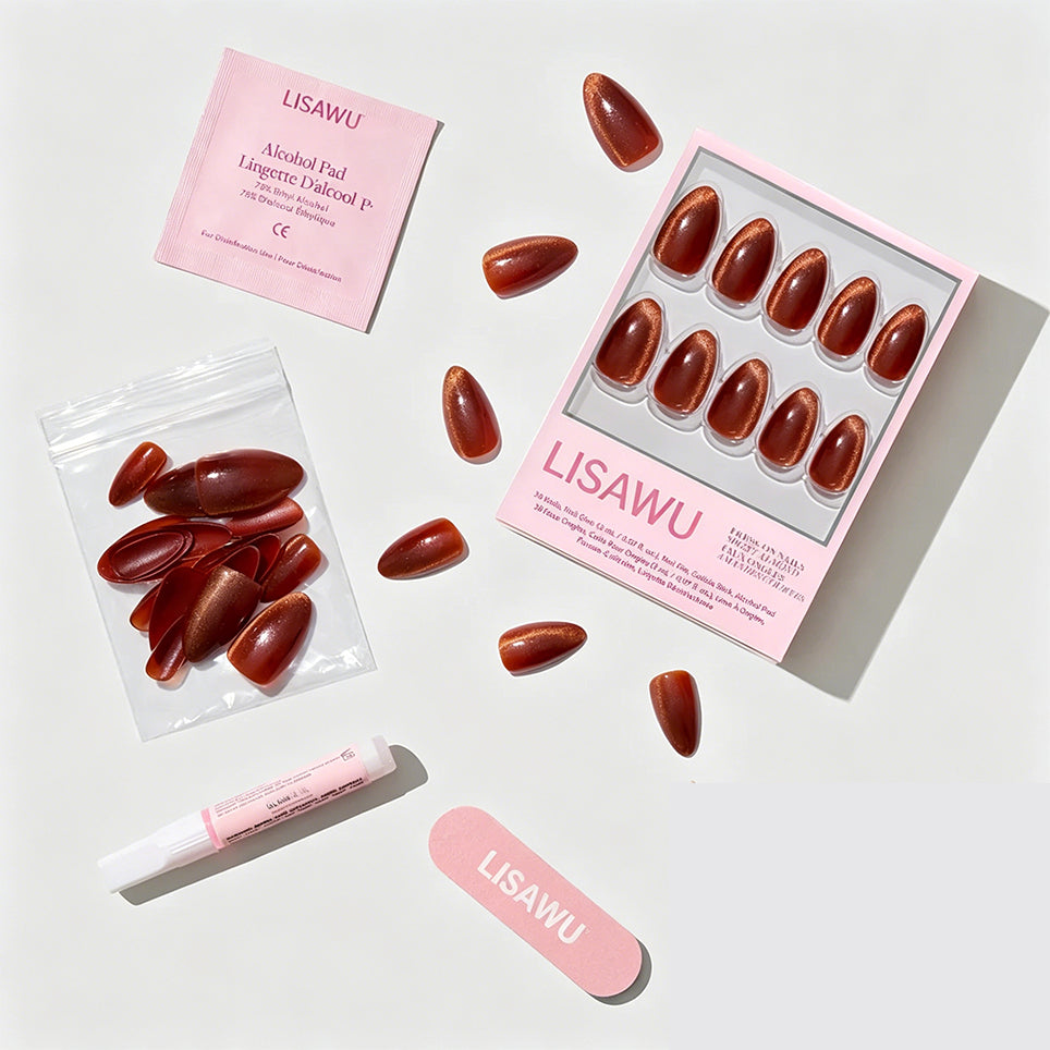 Sicilian Sun press-on nails - almond shape, short length