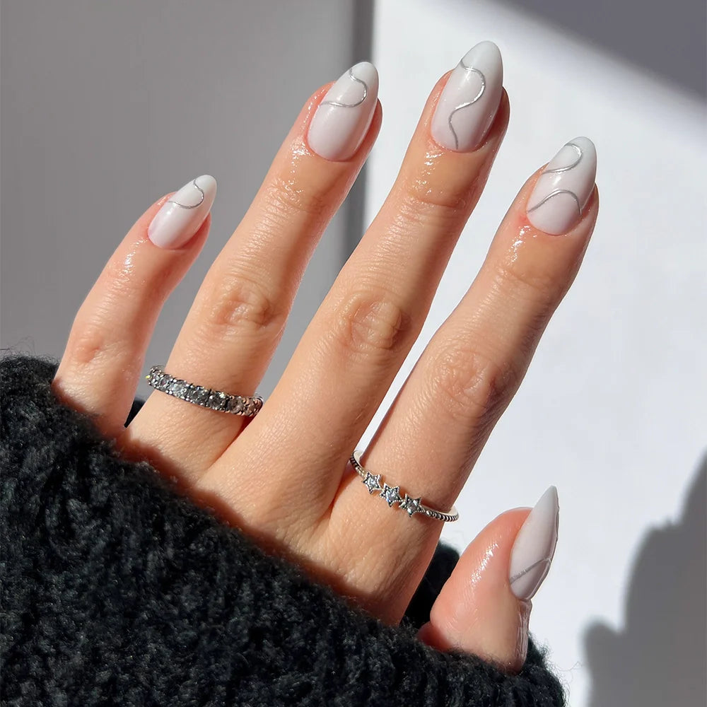 Silent Night press-on nails in silver shade