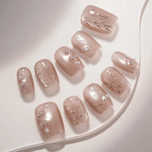 LISAWU Silver Crescent short oval press-on nail set designed as an elegant manicure gift for nail lovers.