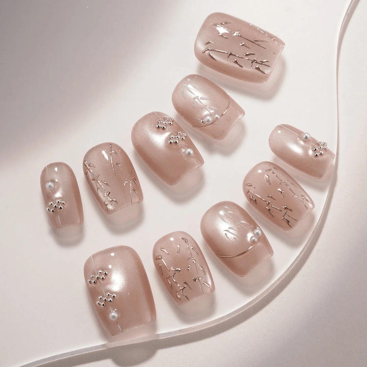 LISAWU Silver Crescent short oval press-on nail set designed as an elegant manicure gift for nail lovers.