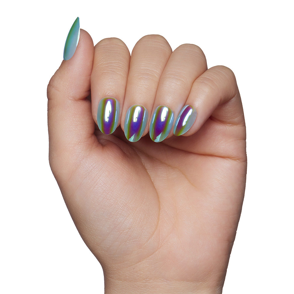 Siren press-on nail design - chrome style detail
