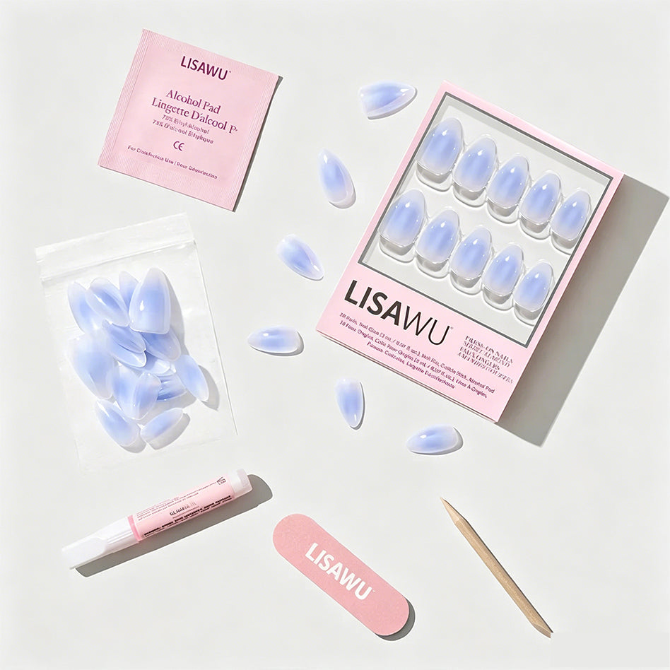 Sky Berry press-on nails with glossy finish