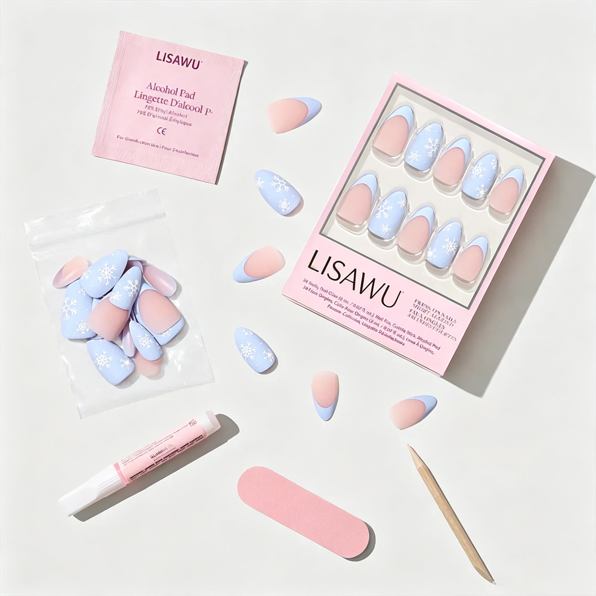 Snow Bunny press-on nails - almond shape, short length