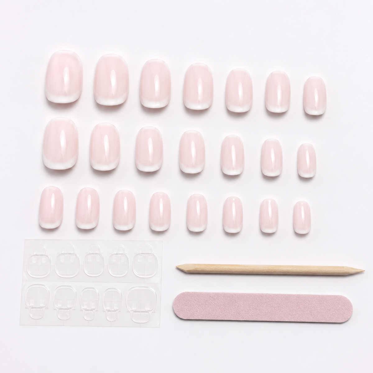 Soft French Aura Press-On Nails press-on nail bundle - full set view