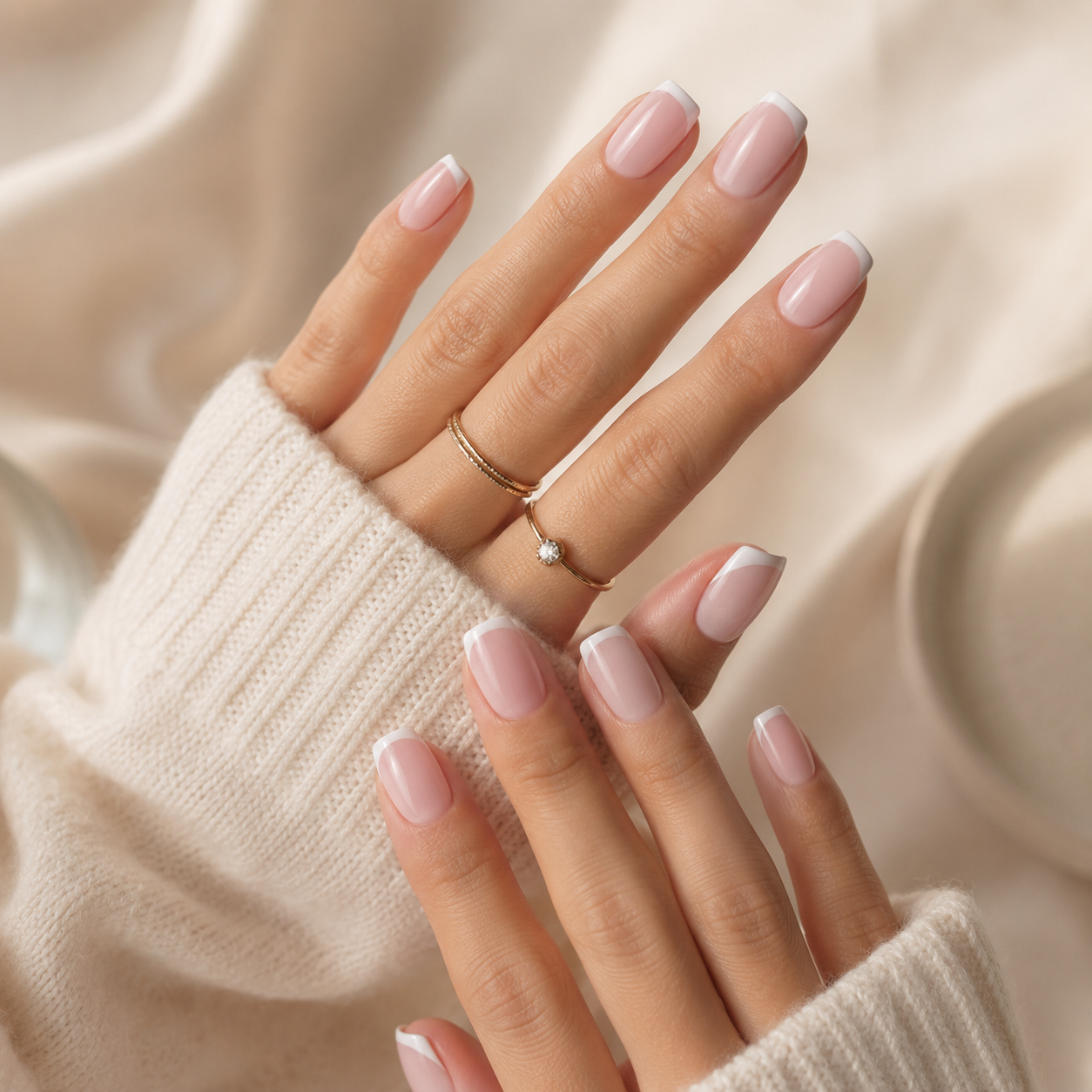 Soft Pink French Tip Press-On Nails press-on nail bundle - full set view