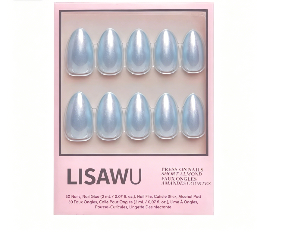 Something Blue press-on nails with glazed finish