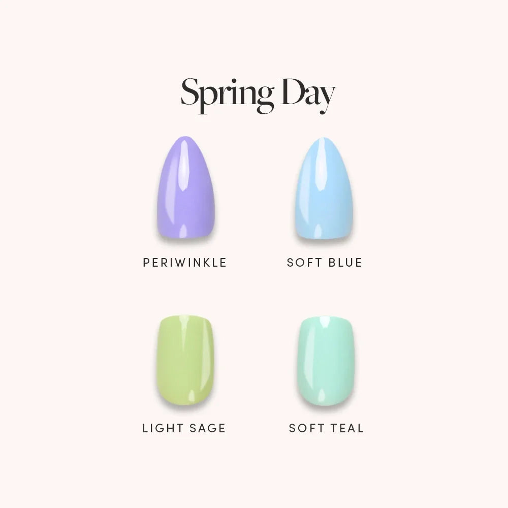 Spring Day press-on nail set displayed in nail menu cover with pastel floral spring design