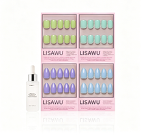 Spring Day press-on nails in pastel floral design with medium coffin shape displayed on nail menu