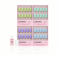 Spring Day press-on nails in pastel floral design showcasing medium almond shape on natural hand UGC photo