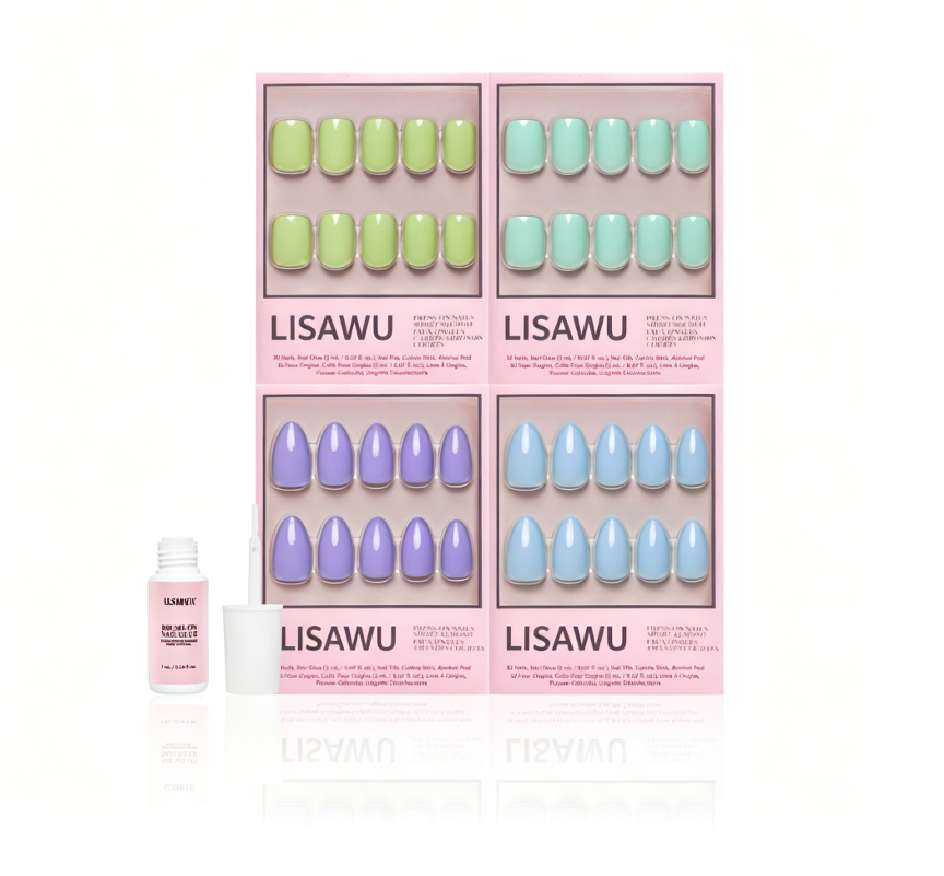 Spring Day press-on nails in pastel floral design showcasing medium almond shape on natural hand UGC photo