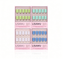 Spring Showers press-on nails with pastel blue and white raindrop design spring rain theme nail set