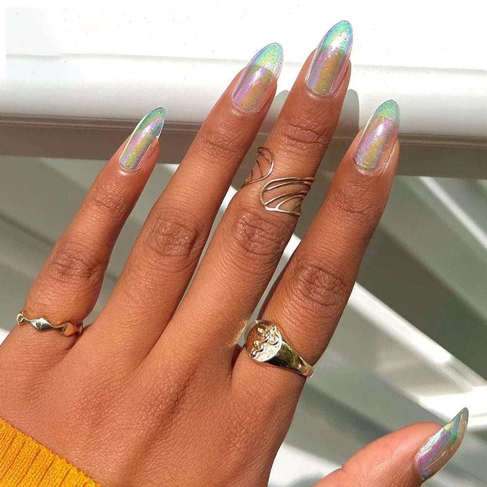 Stardust press-on nails in silver shade