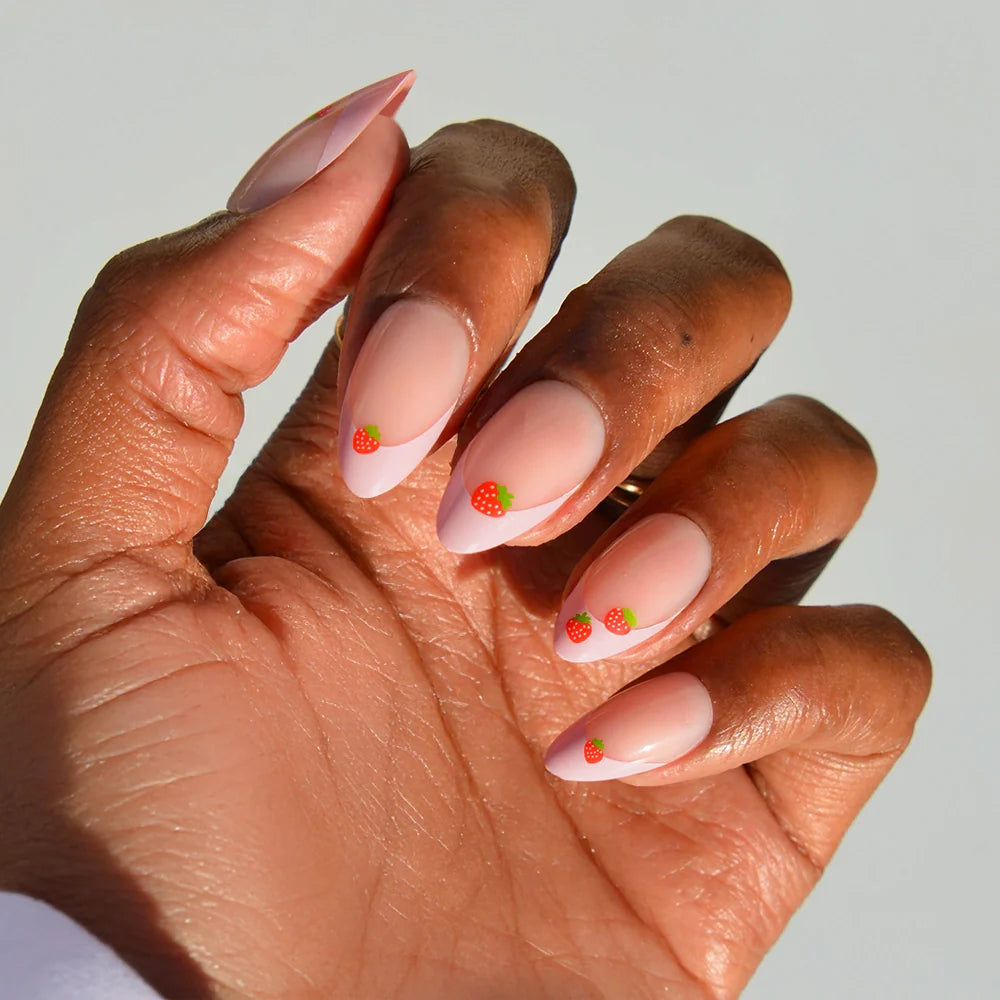 Strawberry Bits press-on nails in nude shade