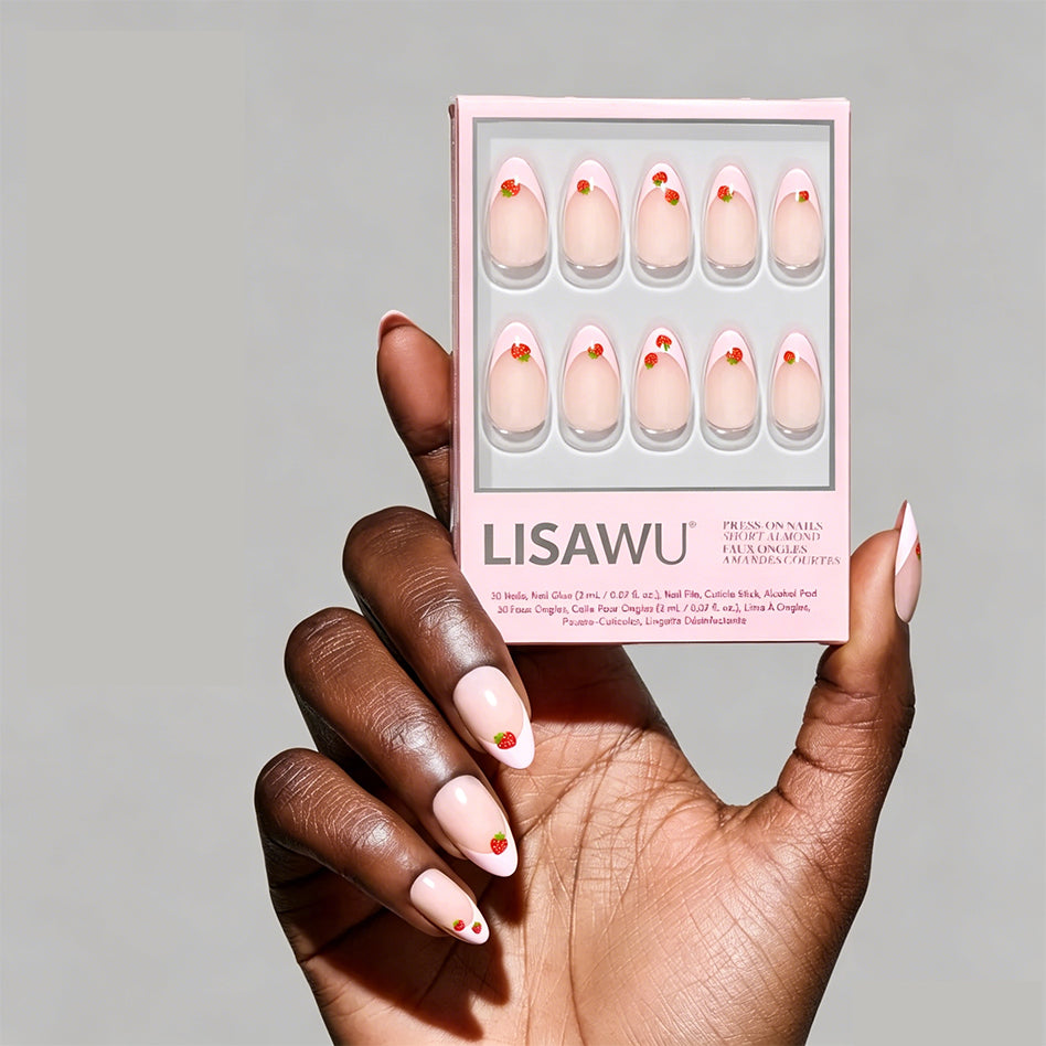 Strawberry Bits press-on nails in pink shade