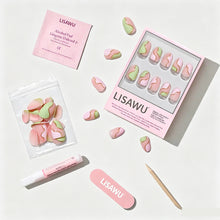 Strawberry Matcha press-on nails with glossy finish