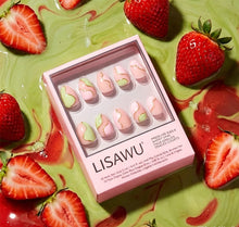 Strawberry Matcha press-on nail design - patterns style detail
