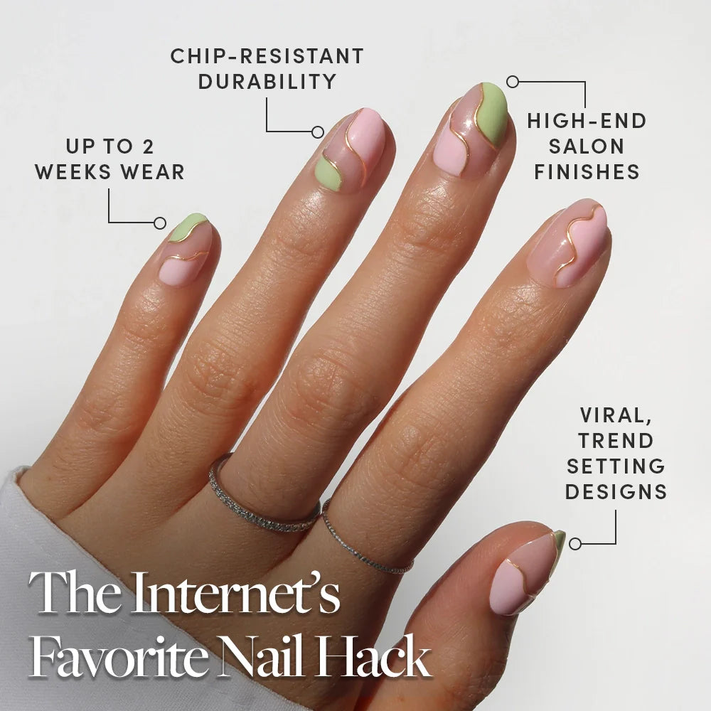 Strawberry Matcha press-on nails - oval shape, short length