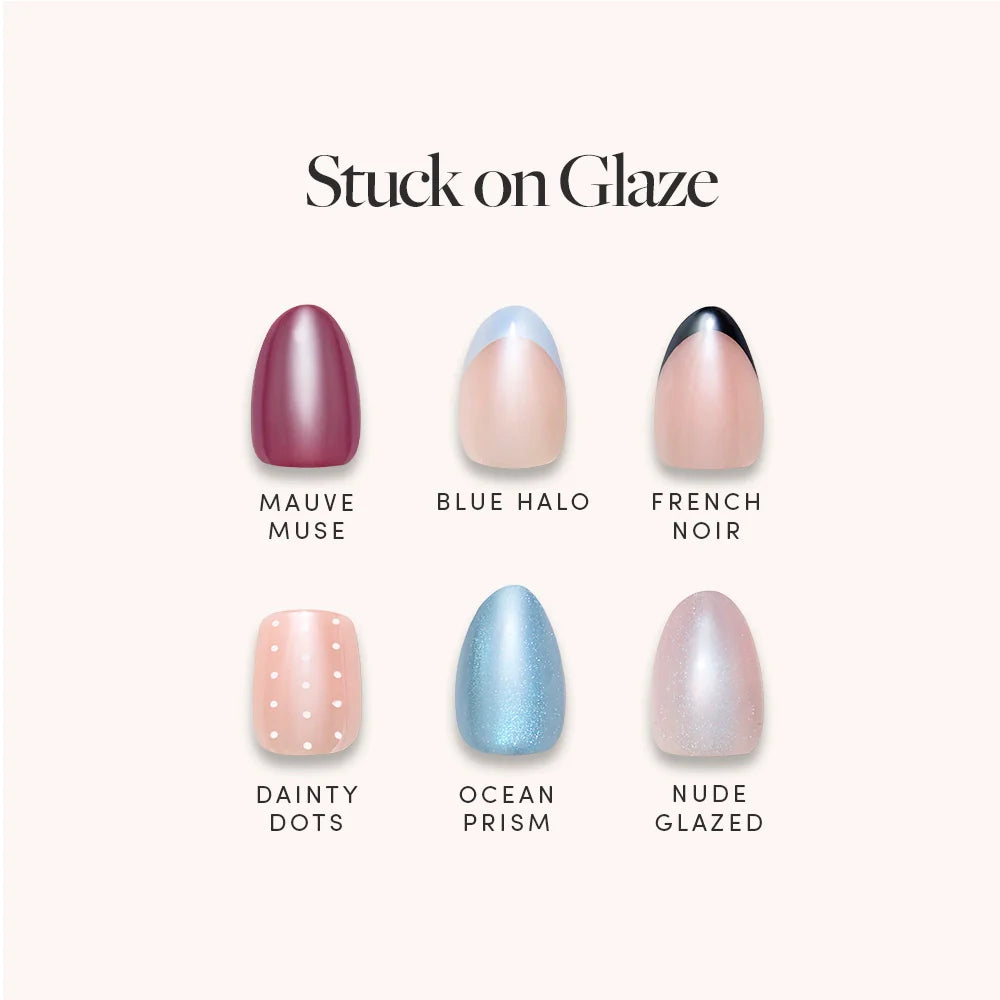 Stuck On Glaze, press-on nails, menu display, 2026 03 Quickpressbundles Stuckonglaze Nailmenu