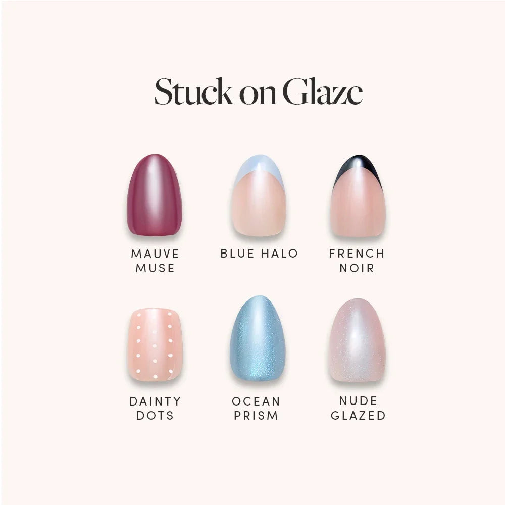 Stuck On Glaze, press-on nails, menu display, 2026 03 Quickpressbundles Stuckonglaze Nailmenu