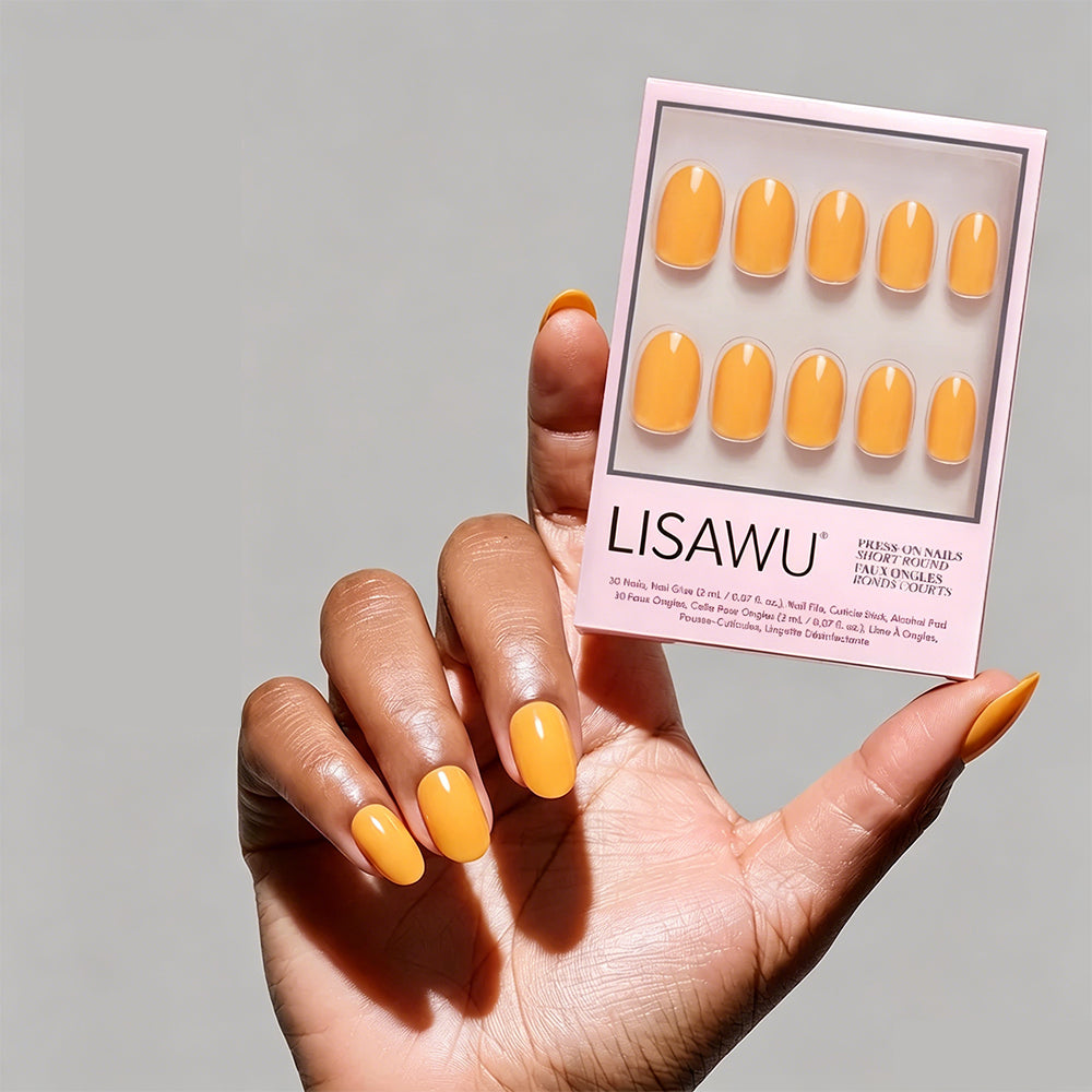 Sunset Orange press-on nails with glossy finish