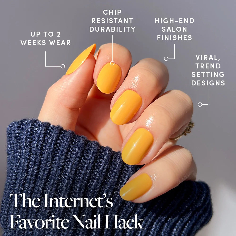 Sunset Orange press-on nail design - solid color style detail