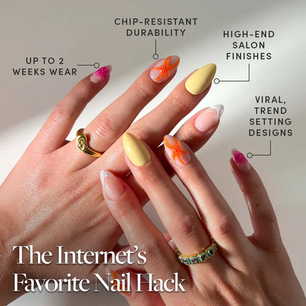 Sunset Tide press-on nails - almond shape, short length