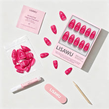 Text Me Back press-on nails in glossy pink with playful text design, stylish short square nail set perfect for everyday wear