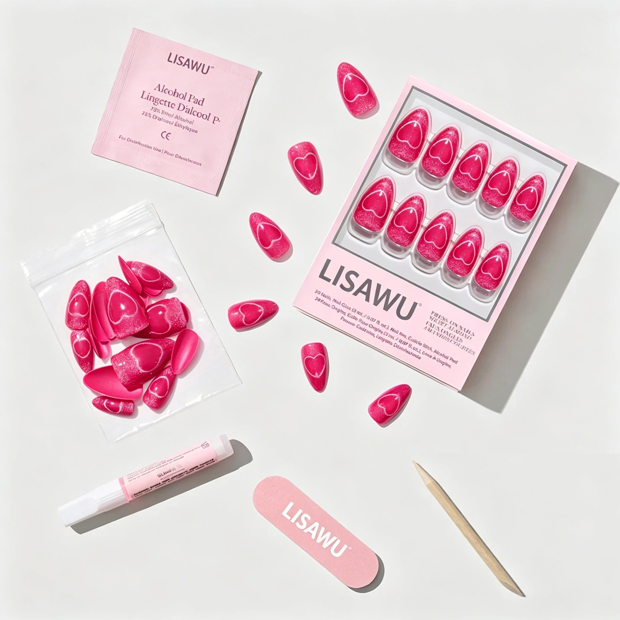 Text Me Back press-on nails in glossy pink with playful text design, stylish short square nail set perfect for everyday wear