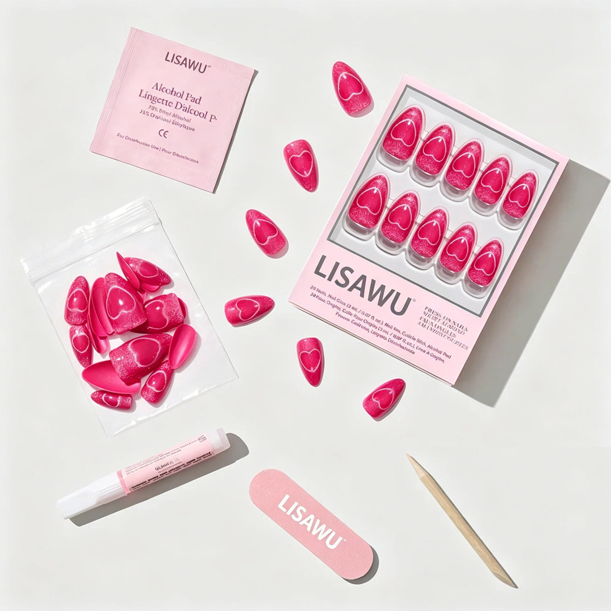 Text Me Back press-on nails in glossy pink with playful text design, stylish short square nail set perfect for everyday wear