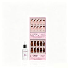 The Medium Almond Tortoiseshell Duo press-on nails in nude shade