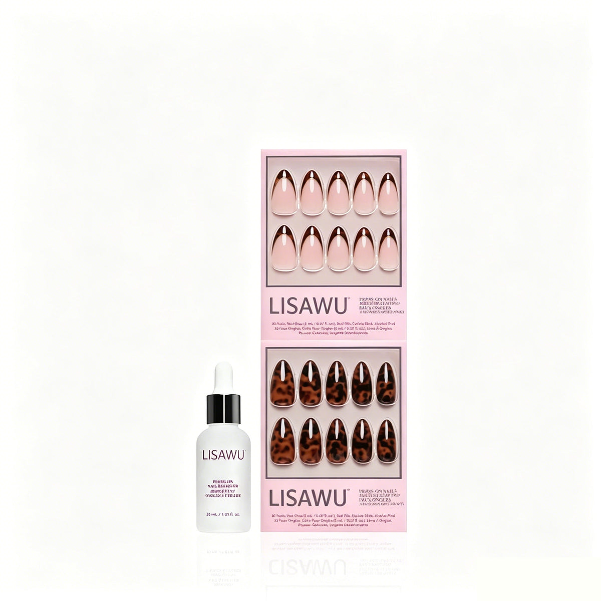 The Medium Almond Tortoiseshell Duo press-on nails in nude shade