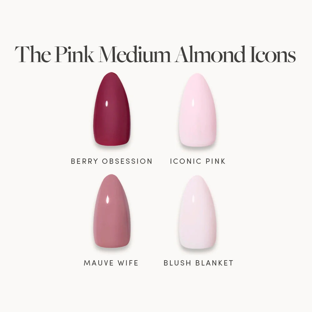 Lisawu The Pink Medium Almond Icons press-on nail bundle style selection