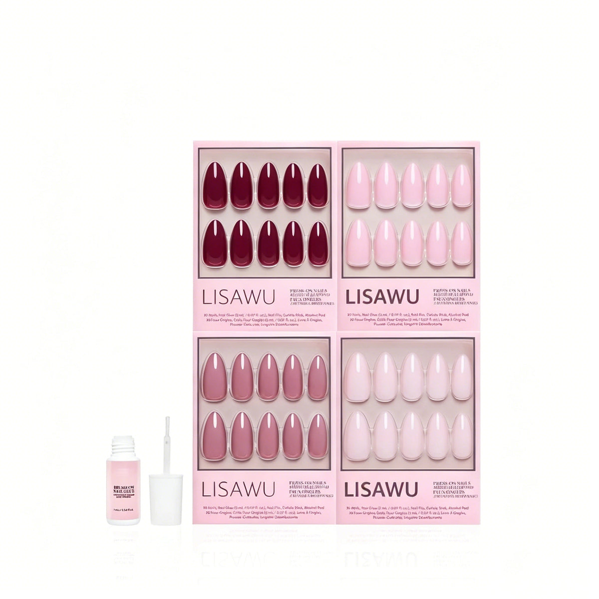 The Pink Medium Almond Icons press-on nails in red shade