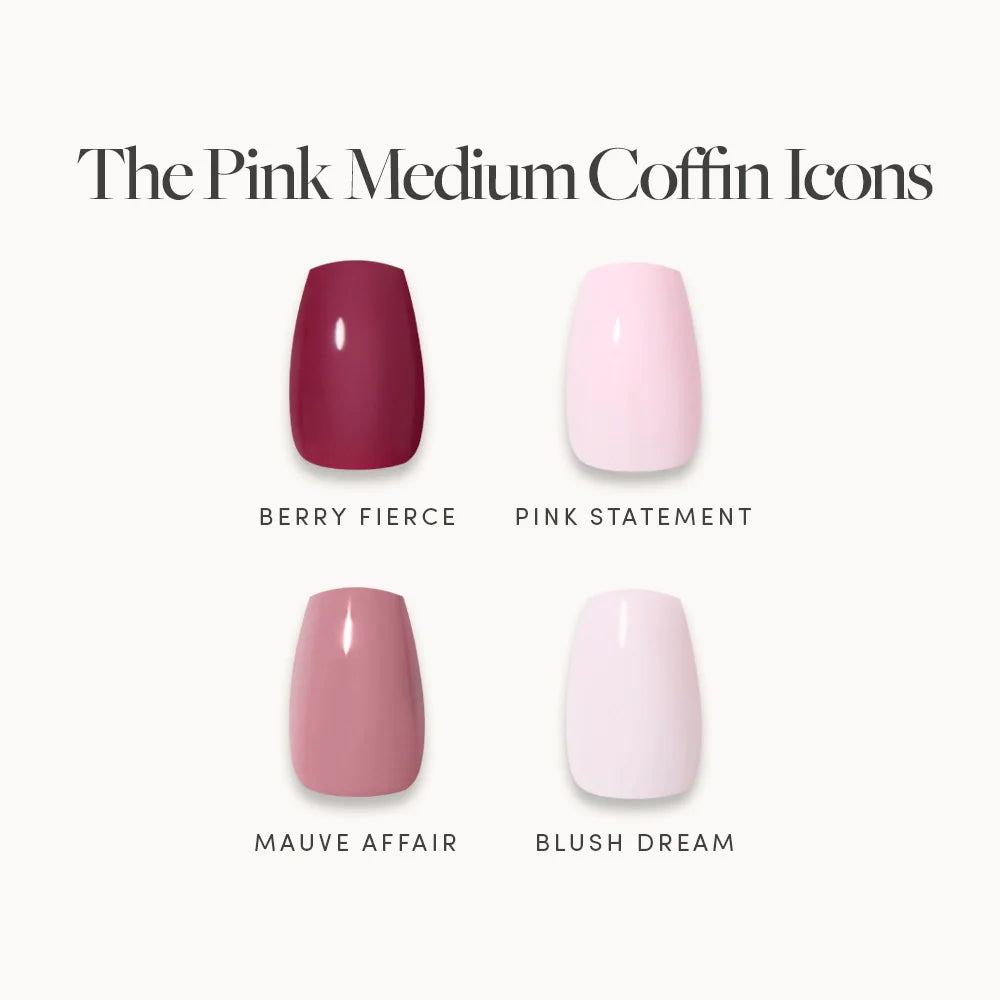 Lisawu The Pink Medium Coffin Icons press-on nail bundle style selection