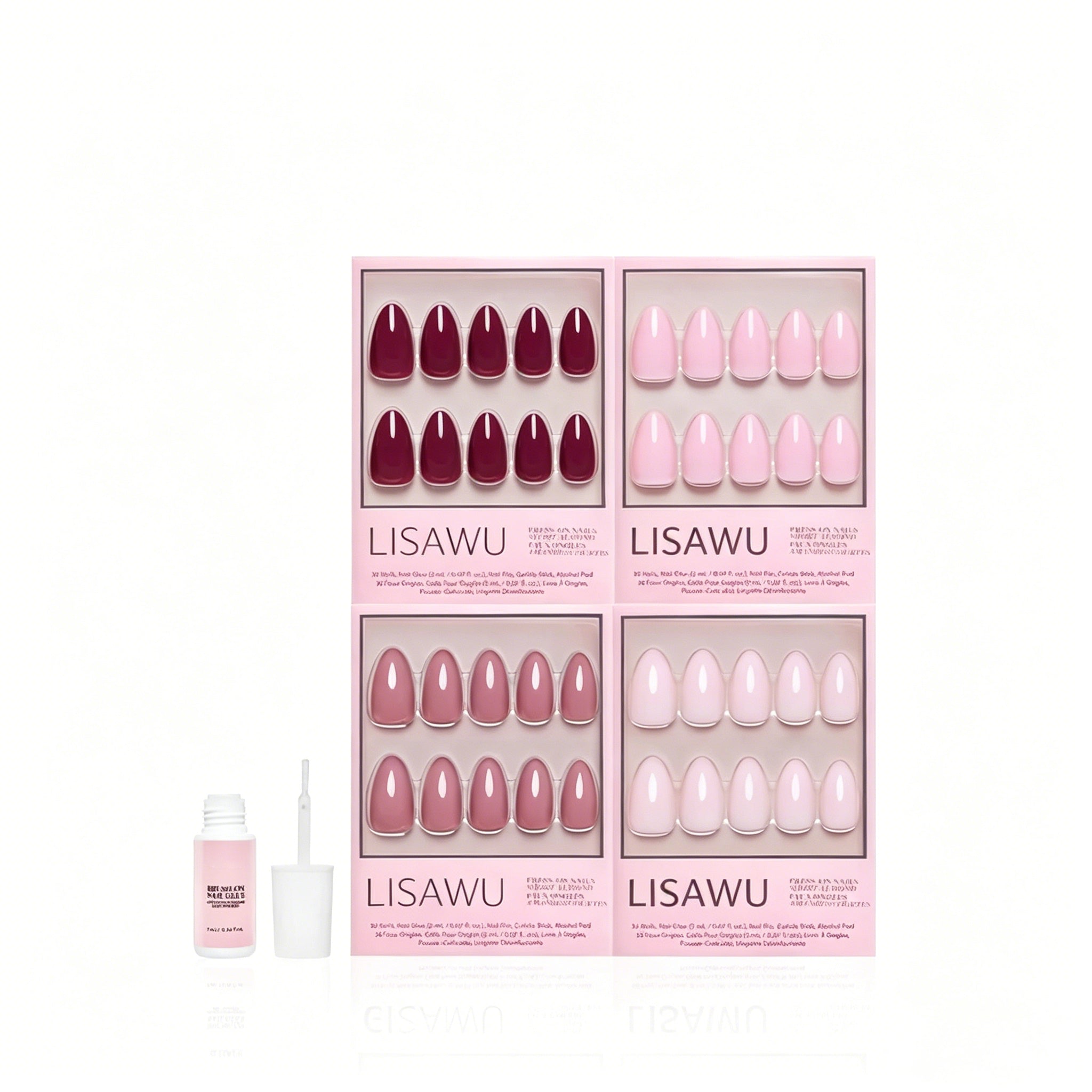 The Pink Short Almond Icons press-on nails in red shade