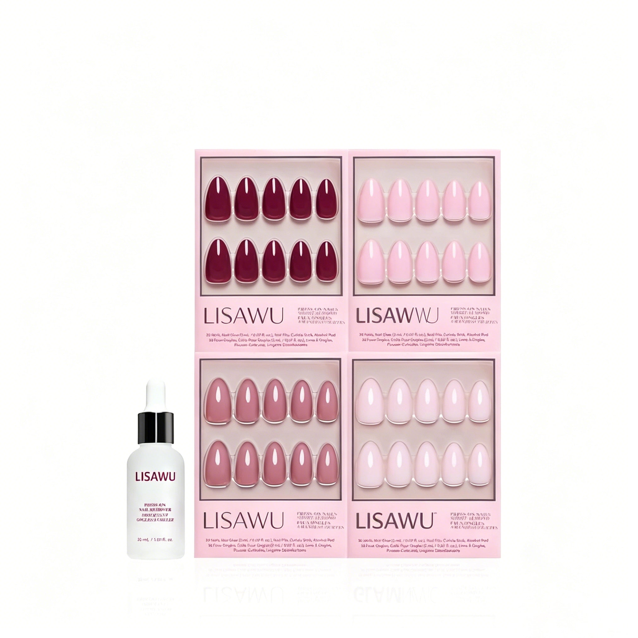 The Pink Short Almond Icons press-on nails with glossy finish