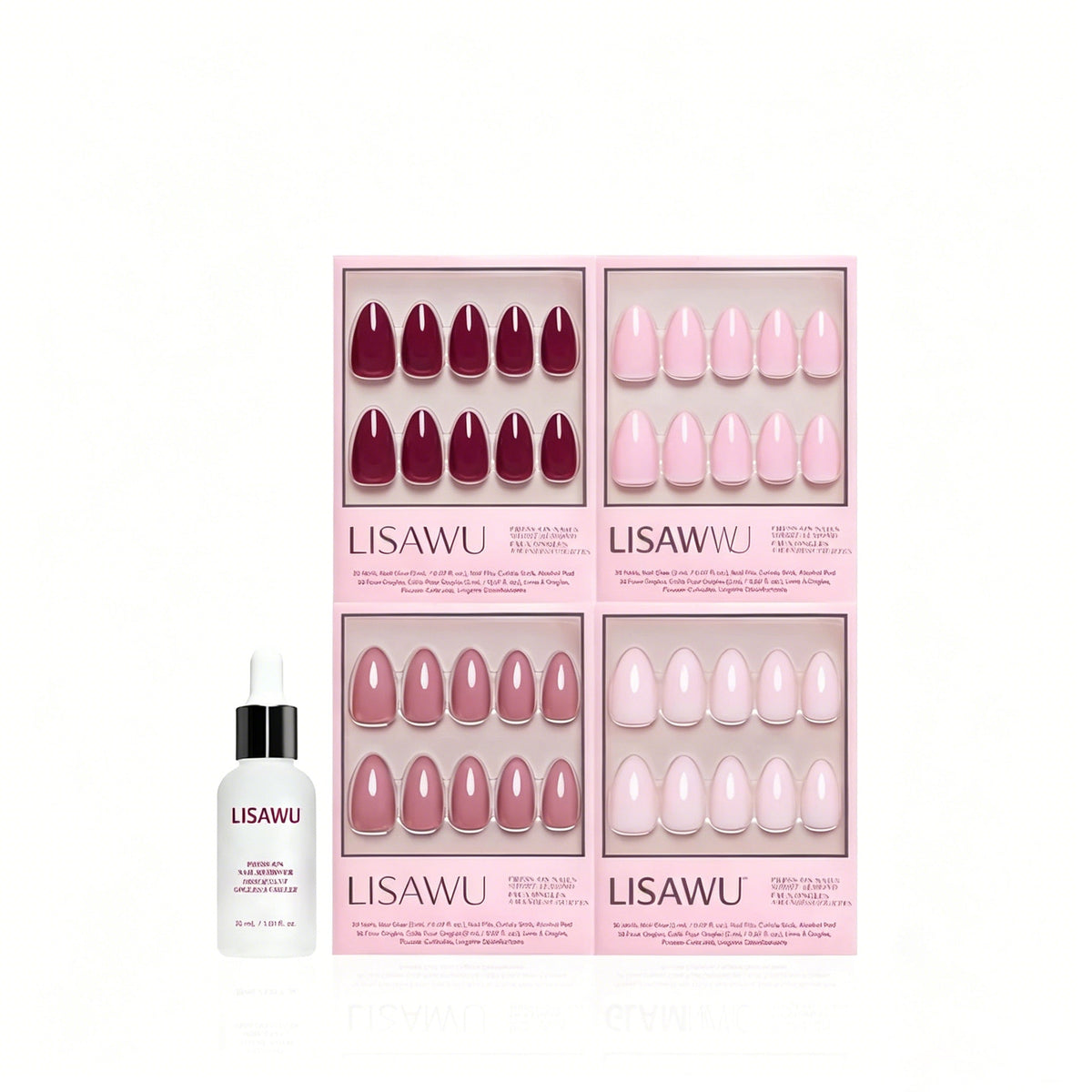 The Pink Short Almond Icons press-on nails with glossy finish