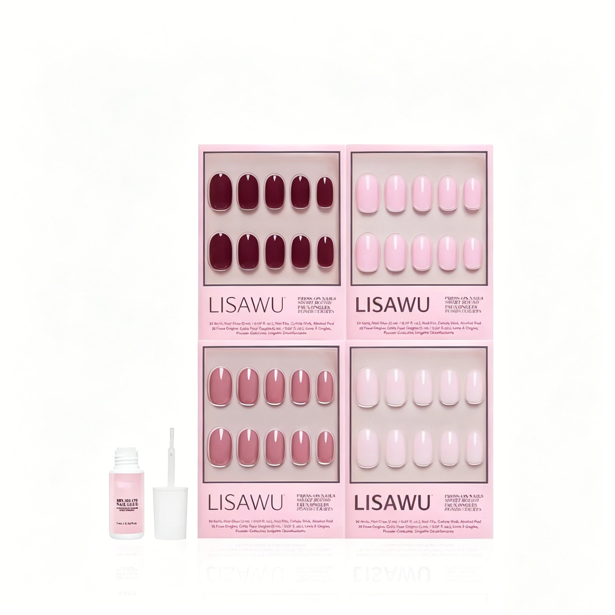 The Pink Short Round Icons press-on nails with glossy finish