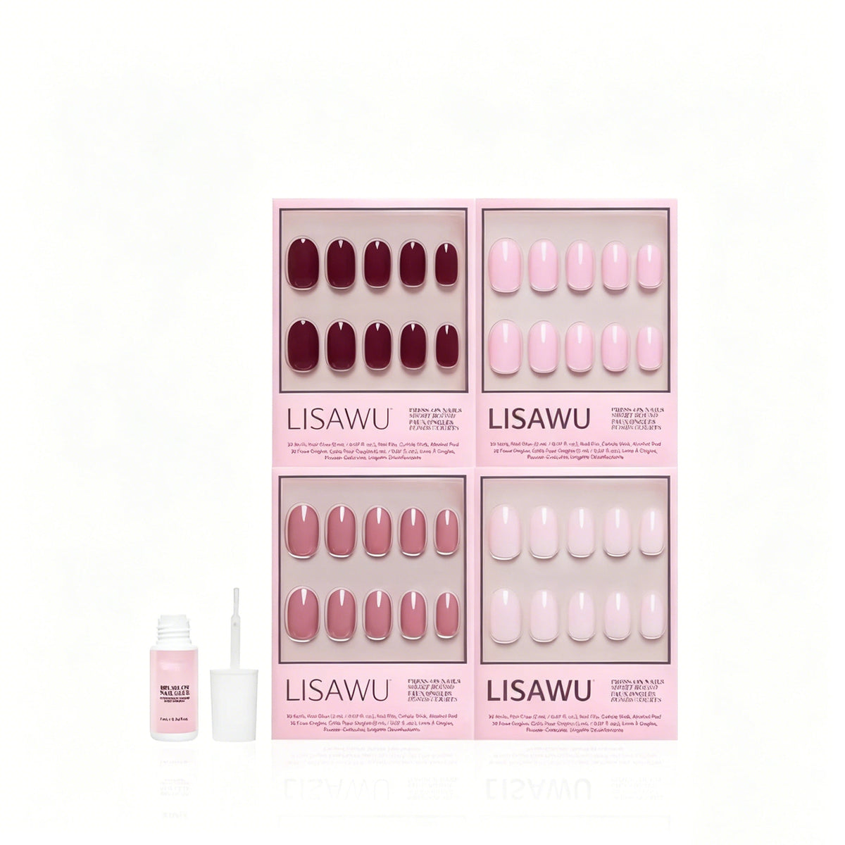 The Pink Short Round Icons press-on nails with glossy finish