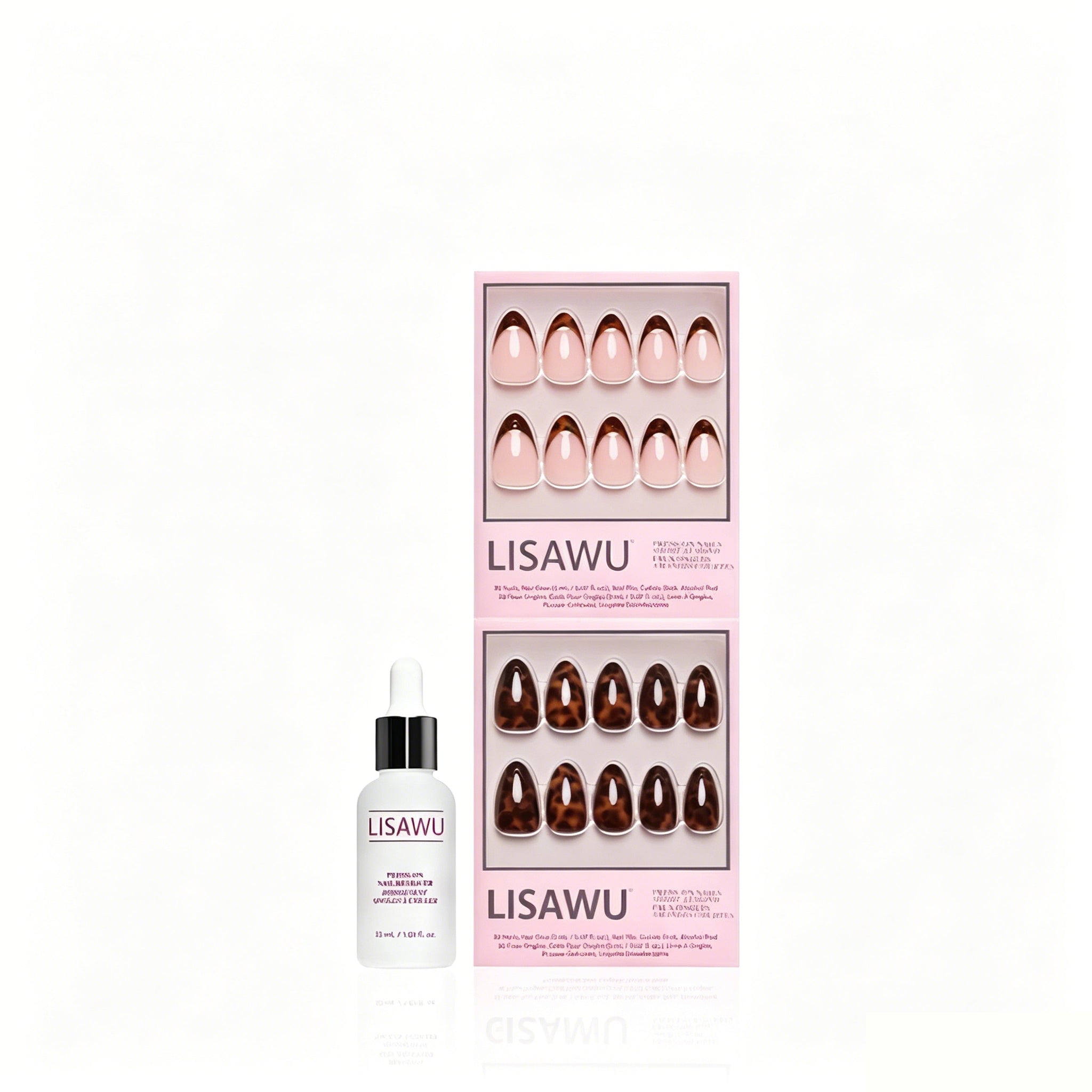 The Short Almond Tortoiseshell Duo press-on nails in nude shade