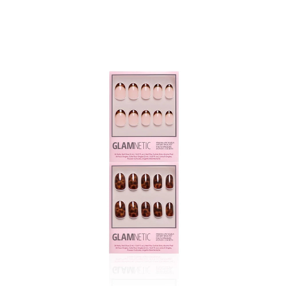 The Short Round Tortoiseshell Duo press-on nails in black shade