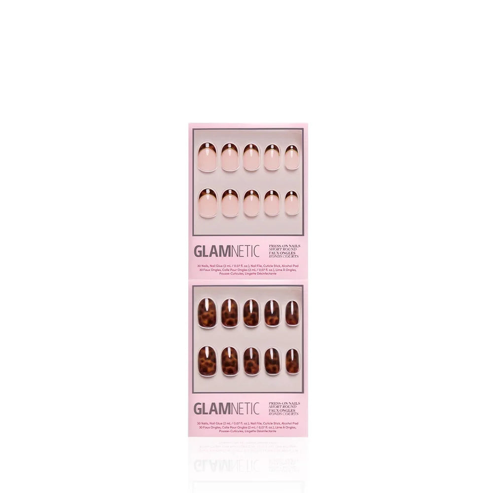 The Short Round Tortoiseshell Duo press-on nails in black shade
