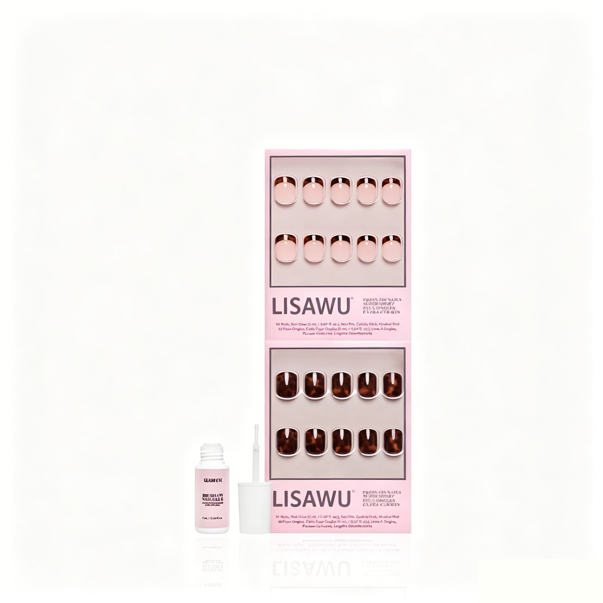 The Super Short Tortoiseshell Duo press-on nails in brown shade