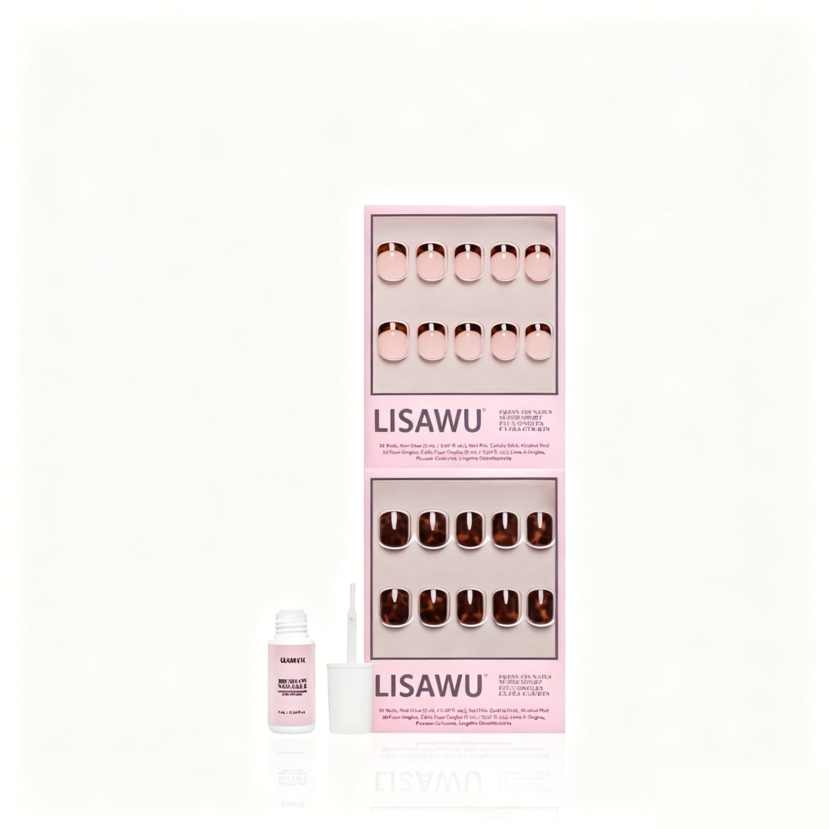 The Super Short Tortoiseshell Duo press-on nails in brown shade