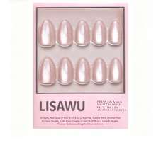 The Vow press-on nail set featuring elegant neutral almond-shaped nails in a glossy finish