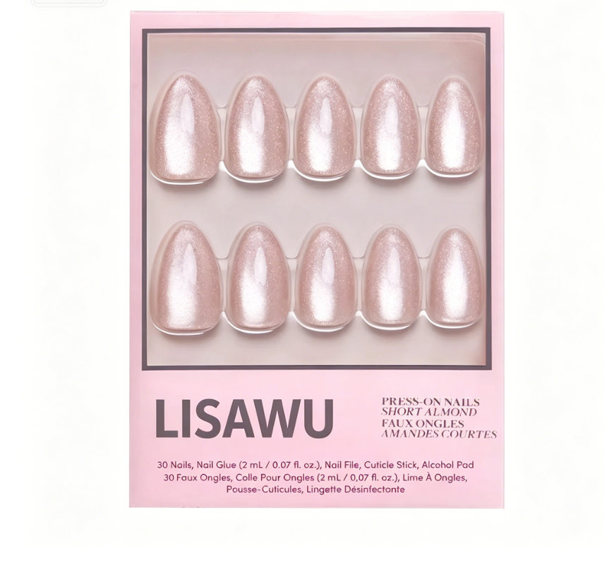 The Vow press-on nail set featuring elegant neutral almond-shaped nails in a glossy finish