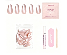 The Vow press-on nails elegant nude almond shape stylish nail set display