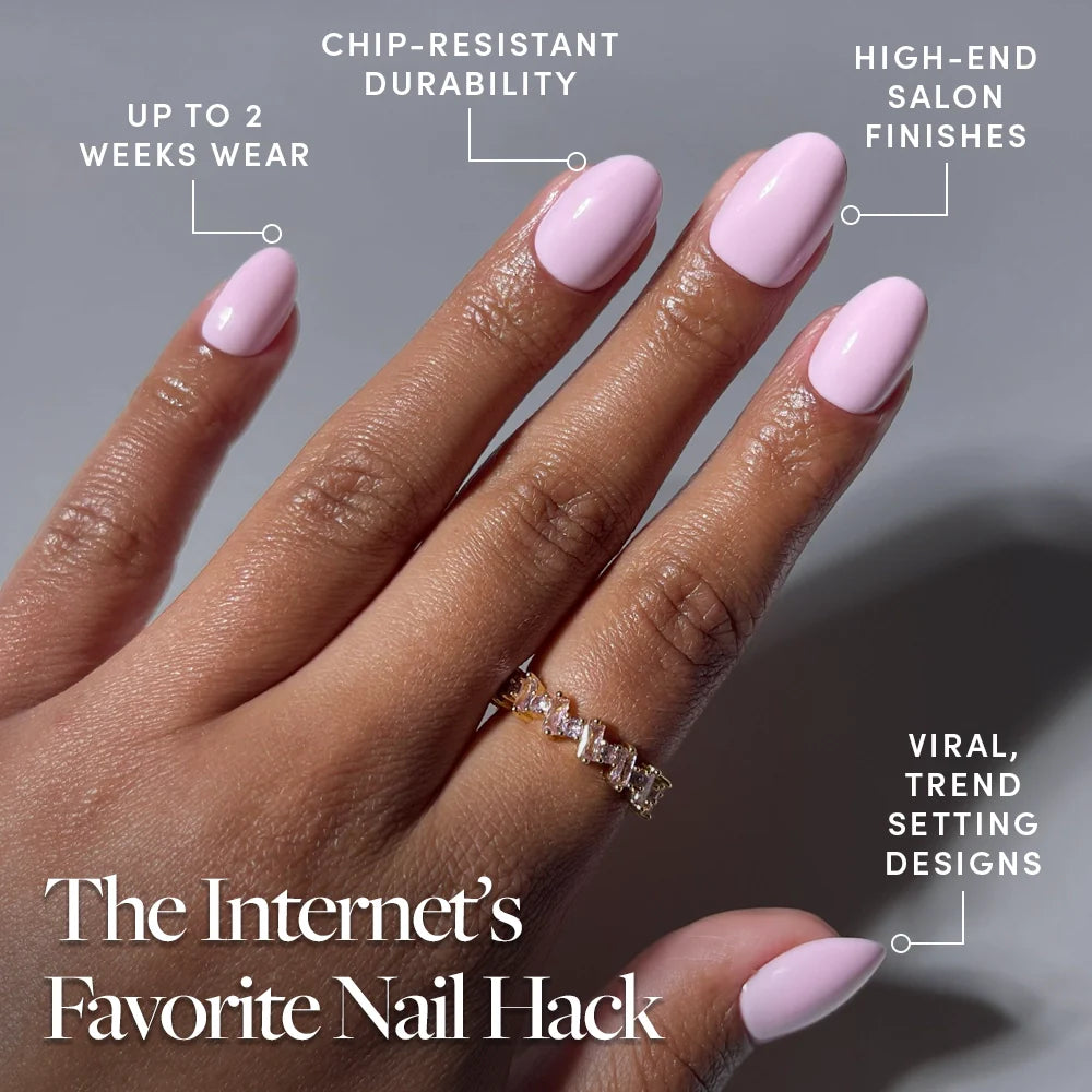 Think Pink press-on nails - oval shape, short length